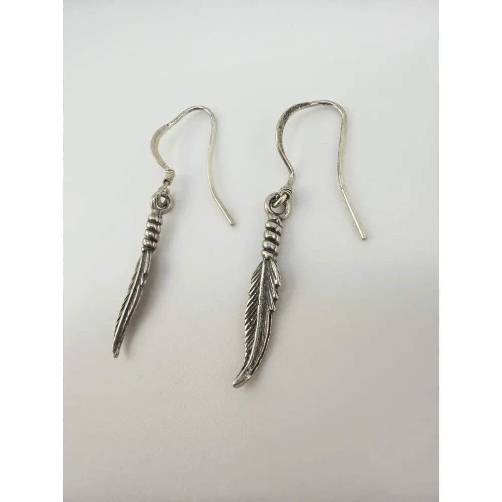 NEW Artisan Handcrafted Metal Feather Dangle Earrings - Picture 5 of 6